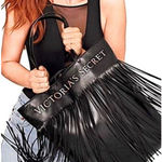 Victoria's Secret NWT Limited Edition black faux leather fringe tote bag Photo 0