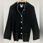 Vintage 90’s Slinky Brand Black Jersey Button Top Y2K White Trim Flare Sleeve M Size M Photo 2