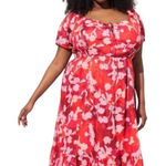 Torrid  Midi Cotton Clip Dot Lace Up Smocked Dress Red Floral Women’s XL 1XL Photo 0