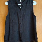 Eileen Fisher Black Gingham Mandarin Collar Sleeveless Linen Shirt XS Photo 0