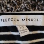 Rebecca Minkoff BLACK WHITE STRIPED SHIRRED SHOULDER DRESSY BASIC TEE XS Photo 6
