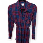 Isabel maternity Plaid long sleeve belted waist shirt Photo 0