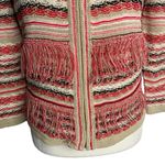 Carlisle  Full Zip Cardigan Sweater S Beige Black Pink Knit Stripe Fringe Photo 2