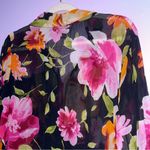 Everyday Clothing Co Silk Blouse Womens Size S Sheer Button Ruffle Dark Floral Black Photo 6