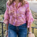 CAbi Minx Top Blouse Size Extra Large Pink Tiger Cheetah Statement Bell Sleeve Photo 0