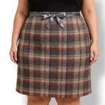 Plus 2X Tweed Plaid Mini Skirt Satin Ribbon Waist Holiday Boston Los Angeles Yellow Photo 0