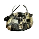 Sophia Caperelli Patchwork Satchel Top Handle Bag purse Print Black Beige Hobo Photo 7