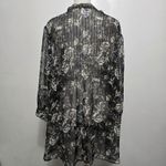 Falls Creek 2X Black Floral Print Sheer Pleated Tie Neck Long Sleeve Tunic Top Photo 3