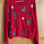 Nutcracker Red Christmas Tree Snowflake Beaded Ugly Sweater Cardigan Women's L Size L Photo 0