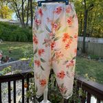 Talbots Pants Women 16 16W Cream Floral Pure Silk Side Zip Tapered High Rise Photo 4