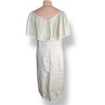 Vintage Linen Embroidered Floral Maxi Dress Lace Capelet Overlay Medium Photo 7