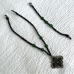 Macrame necklace and bracelet handmade bundle handmade black green metal beads Photo 0