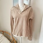 Free People  Ashton Zip Thermal Waffle Knit Long Sleeve Top in Sand Medium Photo 3