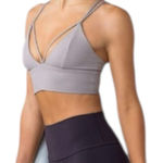 Lululemon  Women’s Sz 10 Dark Chrome Gray Lilac Pushing Limits Strappy Sports Bra Photo 0