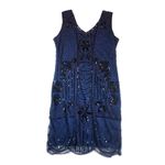 Kaymiga Women's Navy Blue Beaded Sequin Flapper Dress V Photo 1