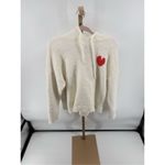 Aerie  Women's Hooded White Sweatshirt Red Heart Detail Fleece Size Medium Photo 9
