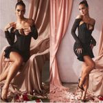 House Of CB  Black Silk Gianna Corset Cold Shoulder Long Sleeve Body-Con Dress S Photo 4