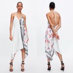 ZARA  Combined Asymmetric Halter V-Neck Dress Rose Print Black/White/Red Sz S NEW Photo 1