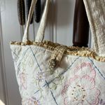 Vintage Handmade Patchwork Embroidered Cotton Tote Cottagecore Bag Pink Photo 3
