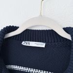 ZARA [] Blue Striped Chunky Knit Boxy Cropped Sweater Balloon Sleeves Sz Medium M Photo 10