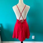 Lulus  Red Play On Curved Scalloped High Neck Lace Back Mini Dress Party Size S Photo 4