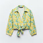 ZARA Printed Linen Blend Cropped Blouse Photo 4