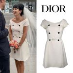 Christian Dior  Beige Breasted Cap Sleeves Off White Mini Dress Photo 1