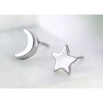 Boutique Dainty 925 Sterling Silver Mismatch‎ Moon Star Stud Earrings Photo 3