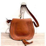 Chloé Chloe Marcie Medium Grained Leather Saddle Crossbody Bag Tan Photo 2