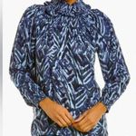 BeachLunchLounge  Delilah High Neck Long Sleeve Smocked Peasant Top Blue Glow Photo 0