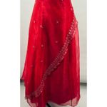 Vintage 90s Y2k Beaded Halter Gown Y Neck Lace up Open Back Organza Hot Pink XS Photo 3