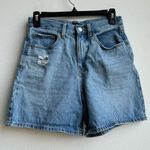 Uniqlo Mom Denim Shorts Blue Solid Wash High Rise Long Inseam Size 25 Photo 1