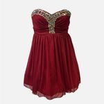 My Michelle  Short Cocktail Dress Juniors Size 3 Red Strapless Ruched Embellished Photo 1
