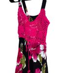 Crochet Top Hawaiian Floral Dress Sleeveless Summer‎ Beach Cover Up Size S Black Photo 1