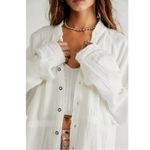 Free People  Summer Daydream Buttondown Top in Ivory Size Large Gauze Oversized Photo 8