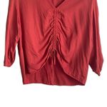 Blue Rain  Women Top L Orange‎ Tencel 3/4 Ruched Tie Front and Sleeve Boho Indie Photo 6