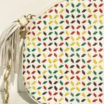 White Leather Multi Color Stitched Rounded Chain Link Full Zip Shoulder Bag Photo 1