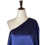 Zac Posen  Gown‎ Women 12 Navy Blue Satin One Shoulder Flowy Maxi Formal Luxury Photo 3