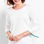 Talbots Ladder stitch top white embroidered hem bell sleeves Large NWT(flawed) Photo 0