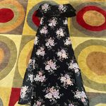 American Eagle Black Floral Print Crochet Strapless Thin Maxi Dress with Slit M Photo 0