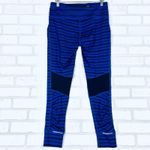 Athleta ‎ Stripe Accelerate Workout Leggings Medium Blue Black Athletic Run Photo 15