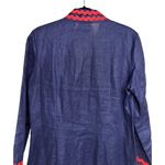 Sail To Sable  Ric Rac Embroidered Linen Shift Dress Navy Blue/Coral Size Medium Photo 3
