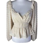 ASTR The Label Metallic Cream Bell Sleeve Smocked Blouse Photo 1