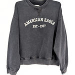 American Eagle Funday Gray/Grey Distressed Crewneck Graphic Sweatshirt Photo 0