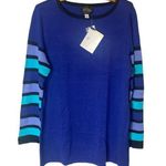 Bob Mackie  Women’s Wearable Art Stripe Sleeve Blue Sweater Size Medium New NWT Photo 0