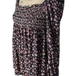 Hint of Mint Women's | | Navy Floral Square Neck Long Sleeve Smocked Top Blouse Photo 0