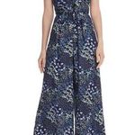Rebecca Taylor Ava Blue Floral Print Wide Leg Silk Jumpsuit Size 0 Photo 0
