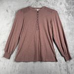 Belle‎ by Kim Gravel Button Henley Top Smocked Shoulder Long Sleeve Mauve XXS Pink Photo 1