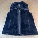 Calvin Klein Women’s Faux Fur Vest Black Hooded Zip Front Plush Size Small Photo 0