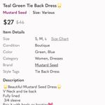 Mustard Seed  tie back dress 💚😀 NWT size medium Photo 4